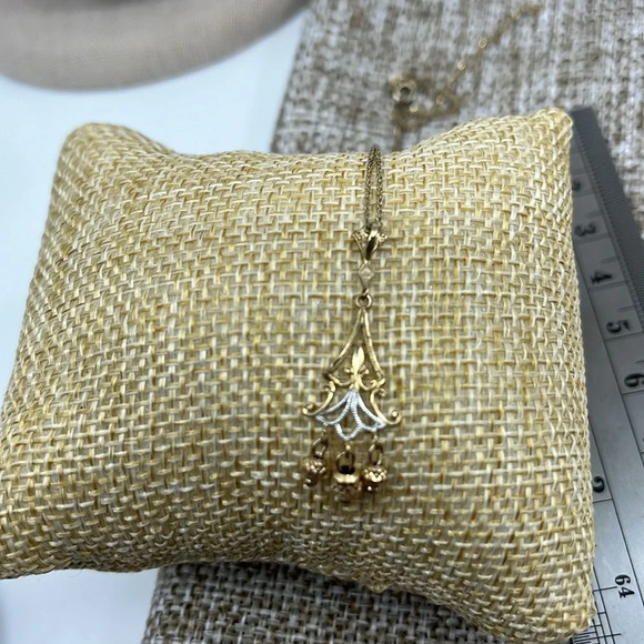 Vintage 10k Italy Gold Chain & Pendant with White and Yellow Gold Accents - Picture 11 of 12